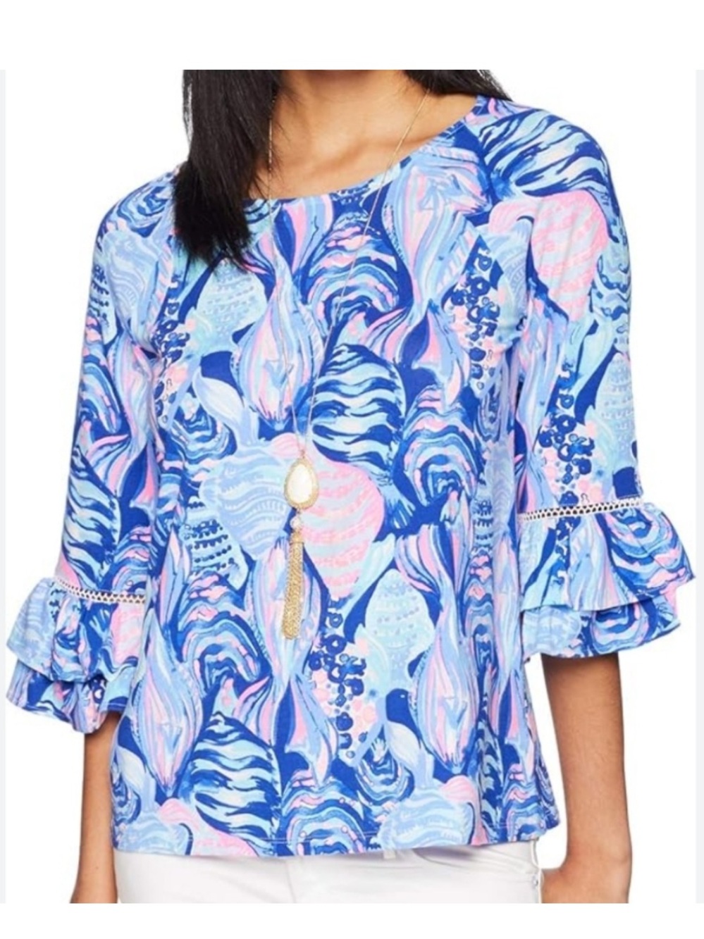 Lilly Pulitzer Laddie Top Twilight Blue Scale Seashell M Medium Preppy Coastal